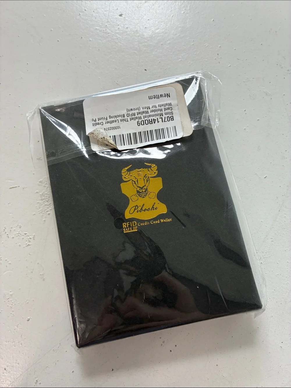 Piboshi Brown Leather Slim Minimalist RFID Safe Card Holder Wallet